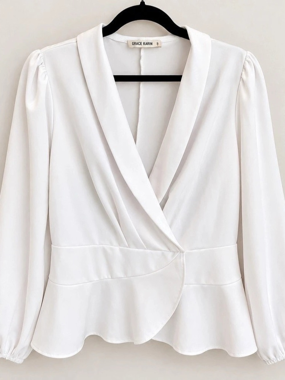 Grace Karin Womens Elegant Surplice Wrap Blouse V Neck Lantern Long Sleeve Slim